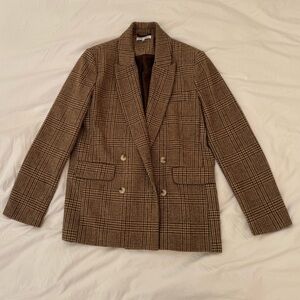 Reformation Tan Plaid Double-Breasted Blazer